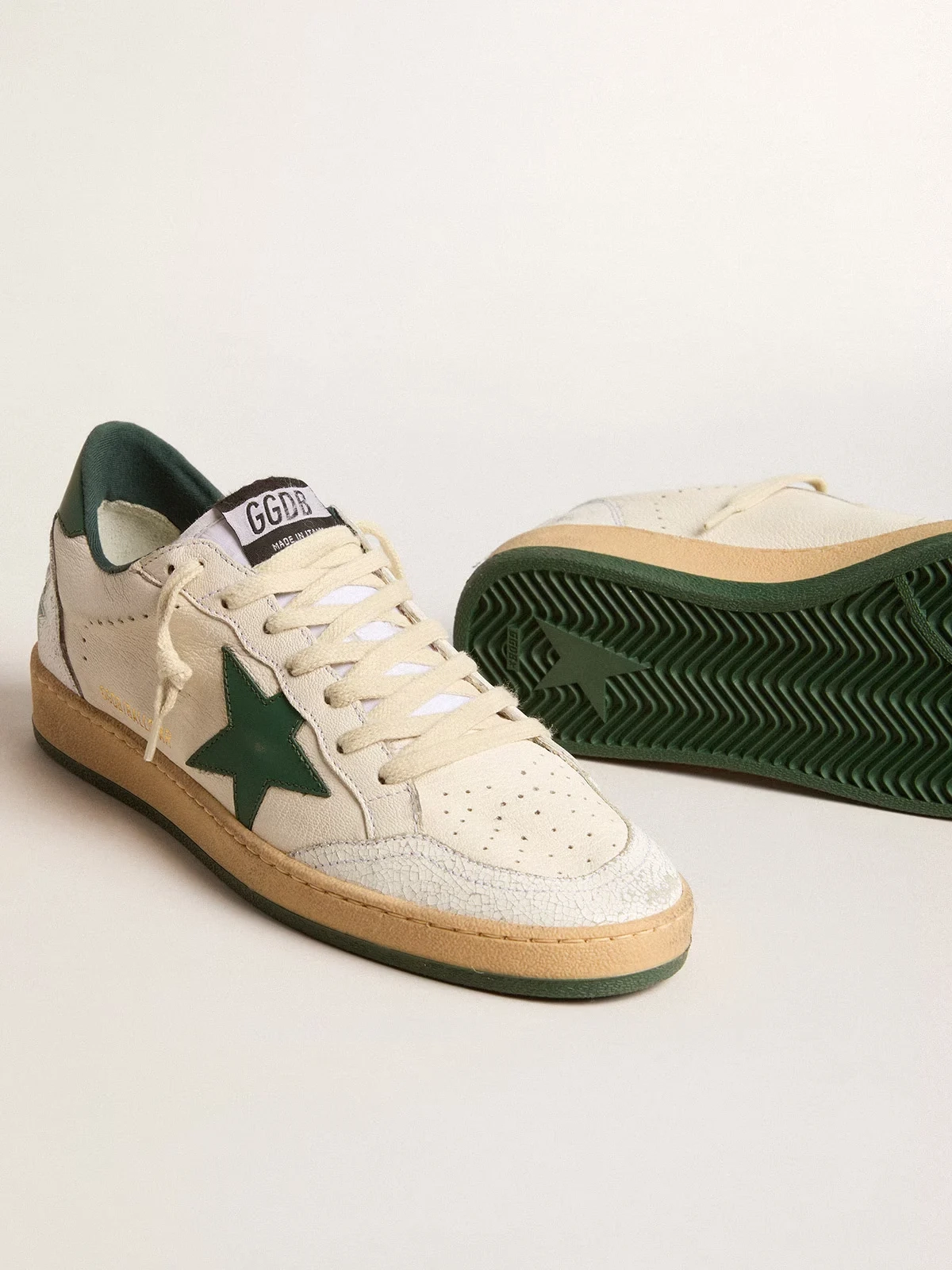 Womens Ball Star Wishes in white nappa leather with green leather star and heel tab