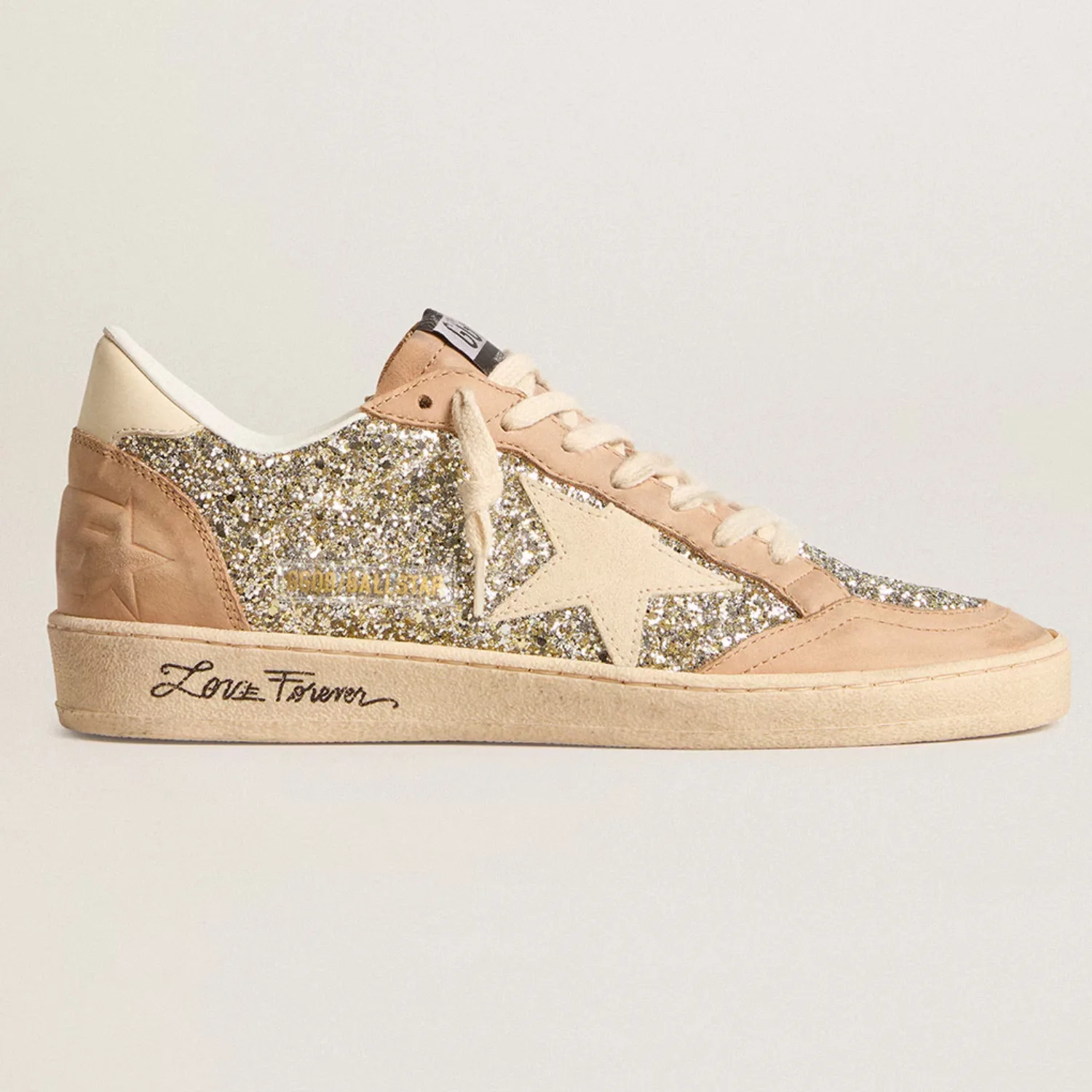 Womens Ball Star in platinum glitter with cream leather star and nubuck toe