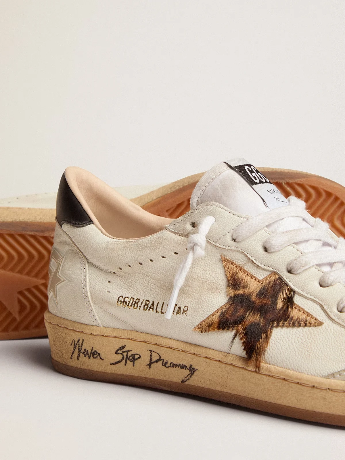 Womens Ball Star with leopard print pony skin star and black heel tab